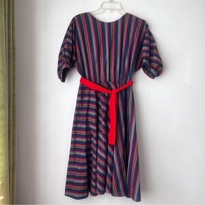 Vintage 70s Chipper California Navy Stripe A line Dress M